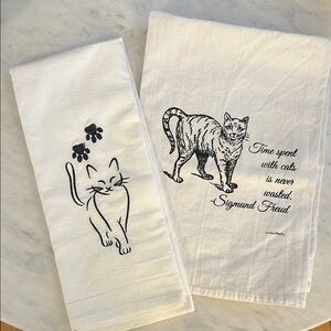 Cat-Themed White Tea Towels